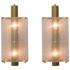 Large Structured Glass and Brass Wall Lights 6