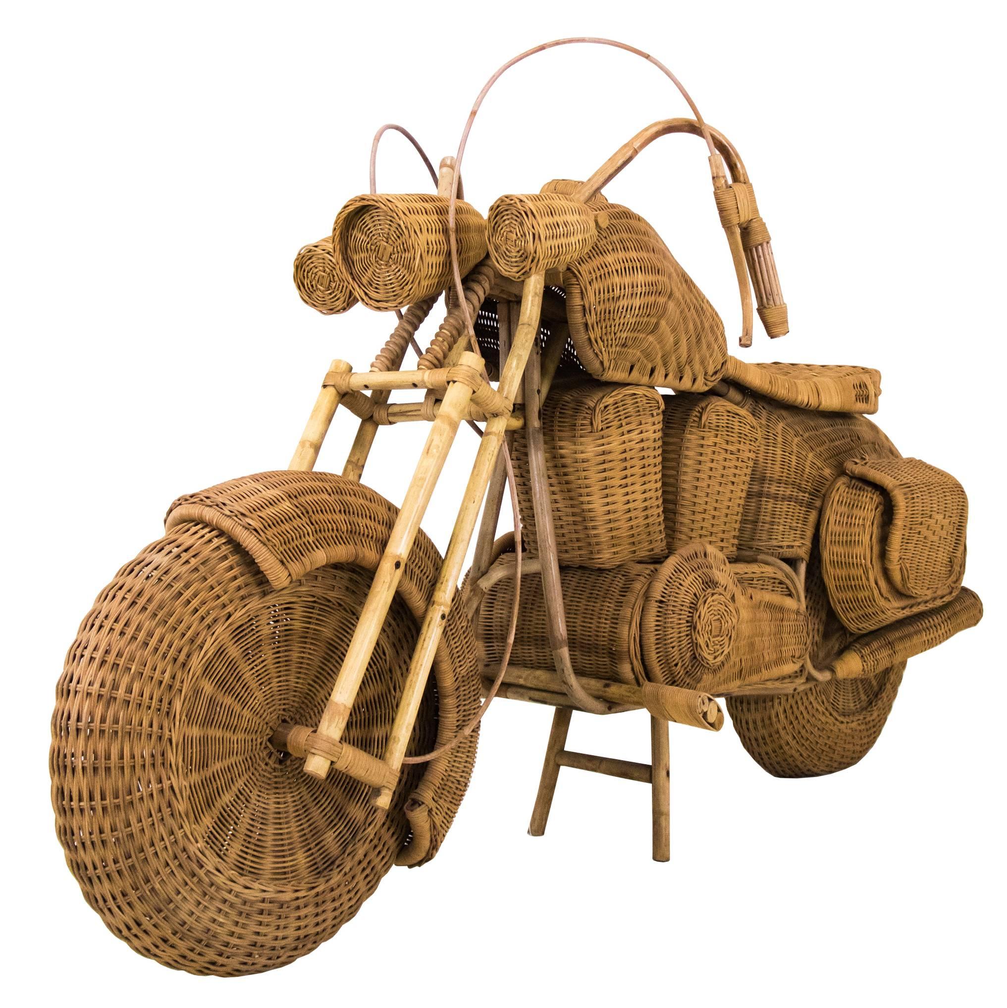 1960s Lifesize Woven Rattan Motorcycle