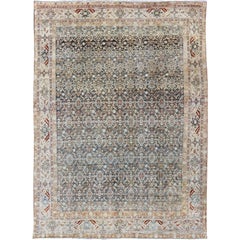 Tapis persan ancien Malayer avec un design exquis en bleu, gris, sarcelle et ivoire