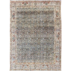 Persian Antique Malayer Rug with Exquisite Design in Blue, Gray, Teal & Ivory