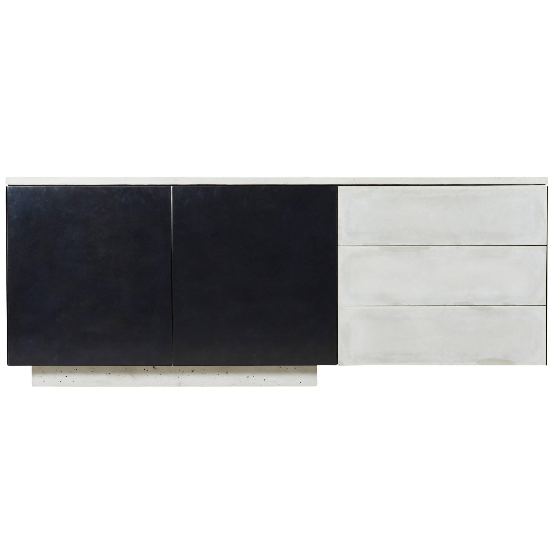 Solid Walnut, Blackened Steel and Cast Concrete "C-210" Cantilevered Credenza