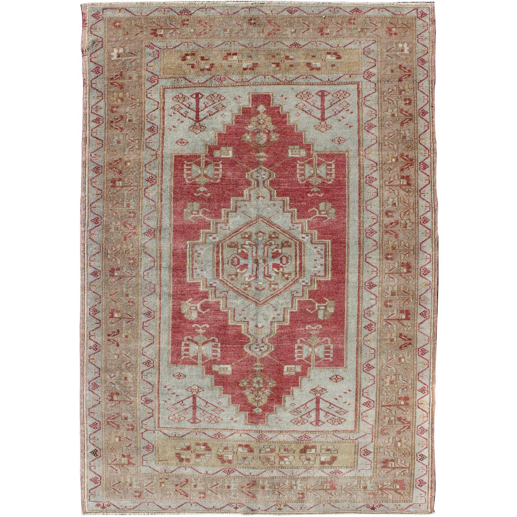 Turkish Antique 1930's Oushak Rug with Geometric Motifs  For Sale