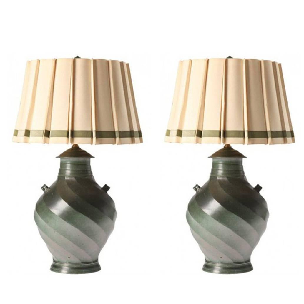 Pair of French Ceramic Vessel Lamps, circa 1950