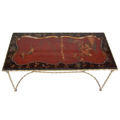 Cocktail Table with Japanese Lacquered Top and Bagues Brass Base 11