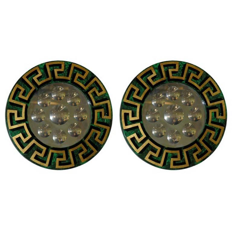 Pair of Piero Fornasetti Circular Mirror Frames with Mirrors For Sale