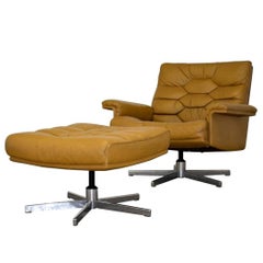 Vintage de Sede DS 35 Swivel Armchair and Ottoman by Robert Haussmann, 1970`s