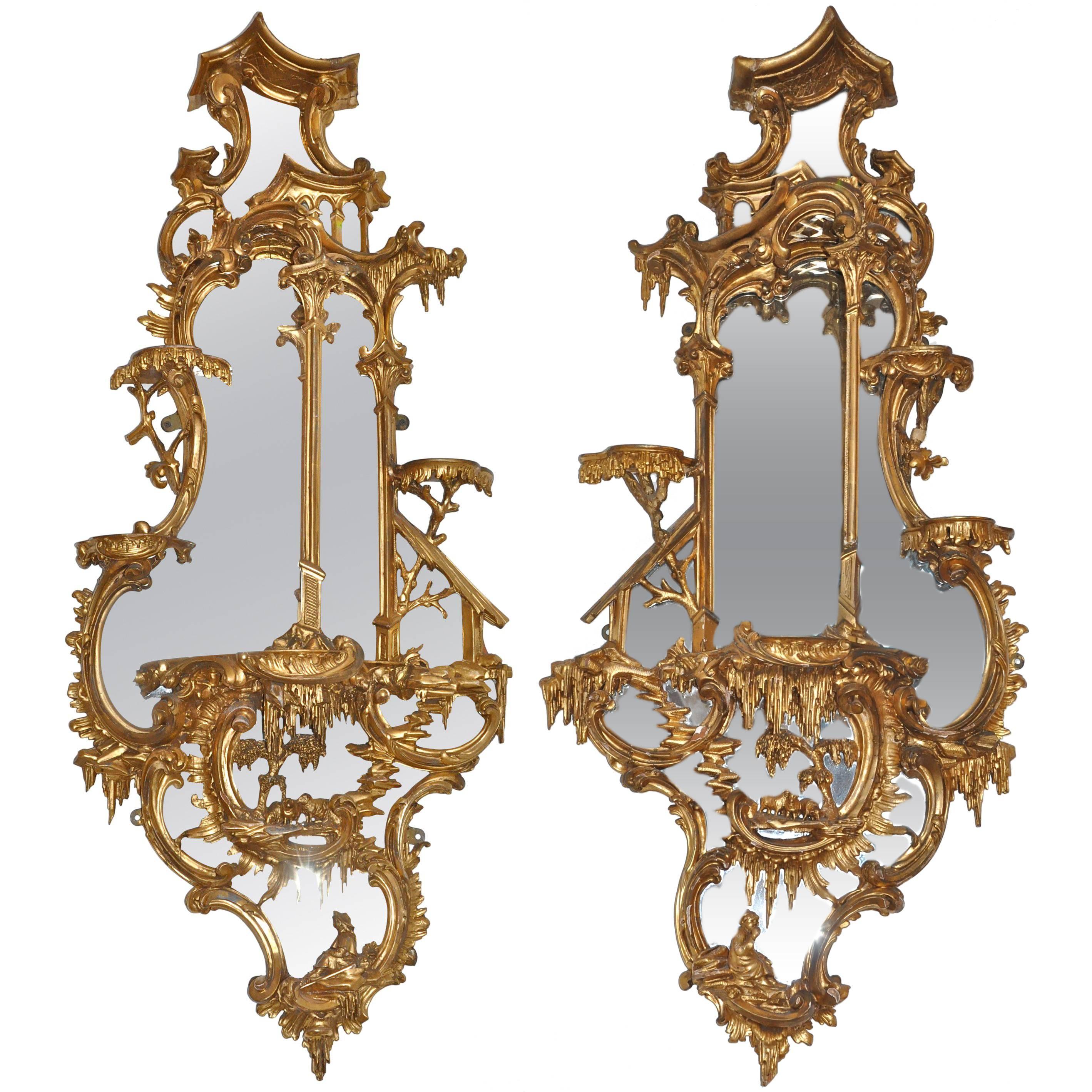 Pair of 18th Century Girandole Mirrors Attributed to Thomas Johnson For Sale