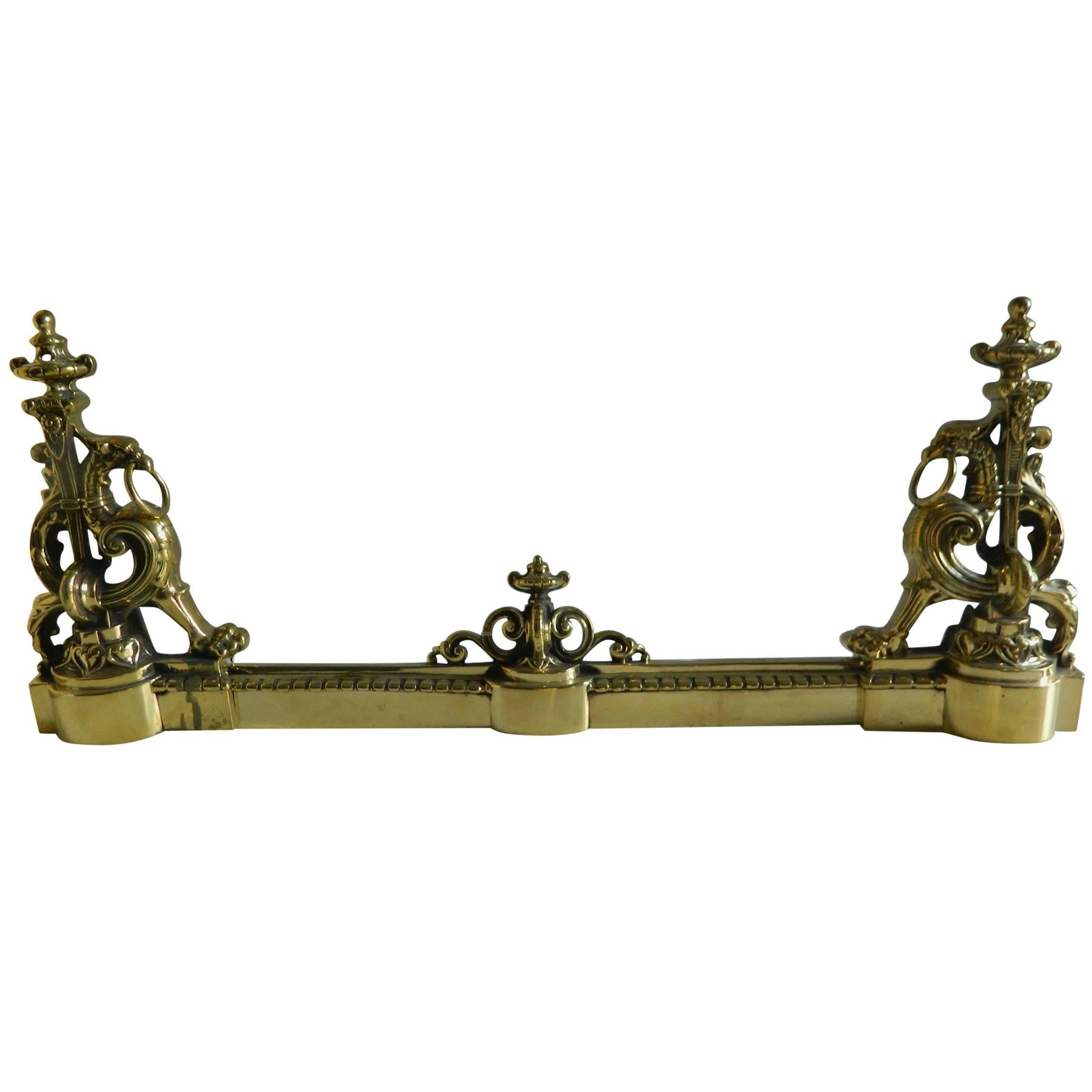 Pair of Brass Chenets or Andirons with Fender, Dragon Motif, 19th Century