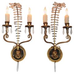 Early 20th Century Italian Egyptian Bronze and Crystal Sconces 5