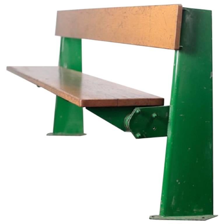 Jean Prouve Green Lacquered Steel and Oak Folding Bench, 1958