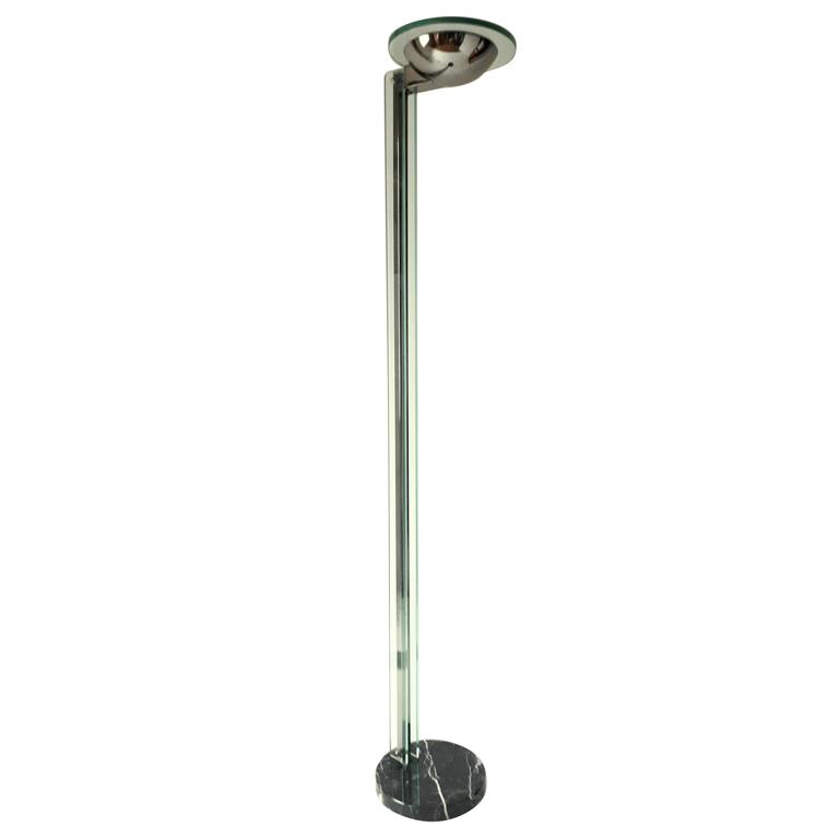Halogen Torchiere Floor Lamp Silver Plated Glasarble Halogen Torchiere Floor Lamp Silver Plated Glass Marble Italia 1980s For