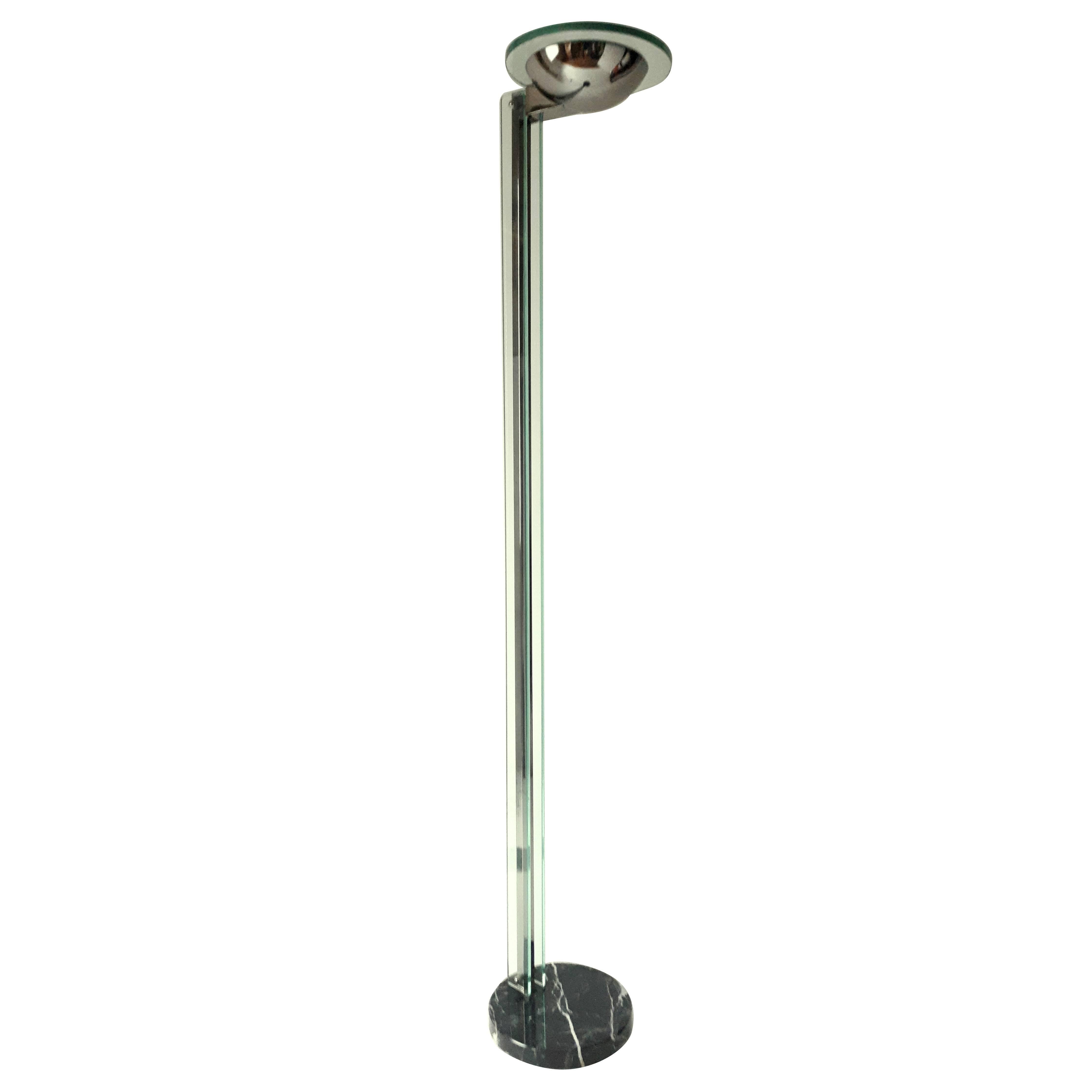Halogen Torchiere Floor Lamp , Silver plated , Glass & Marble , Italia ,  1980s For Sale