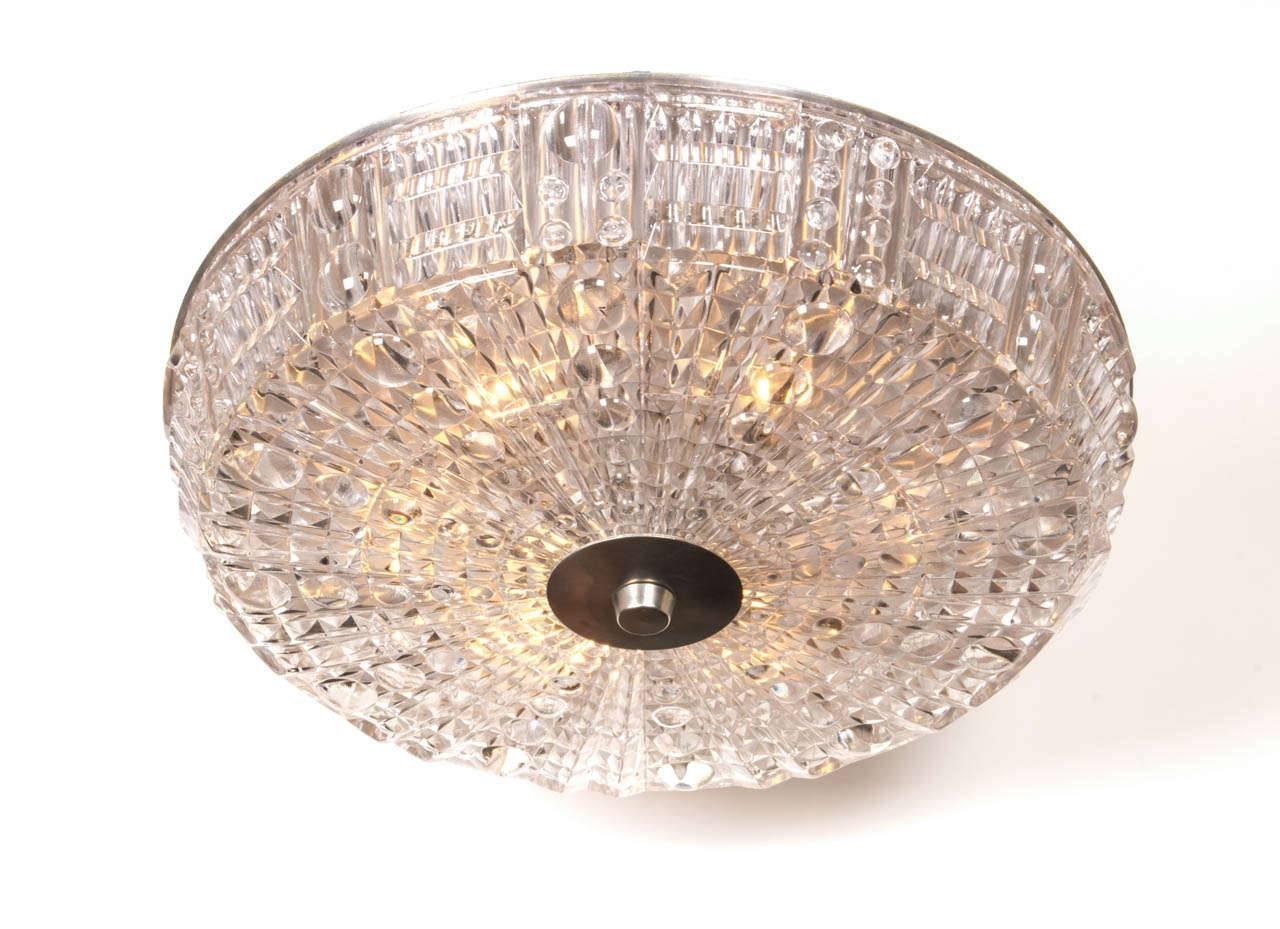 Scandinavian Modern Carl Fagerlund for Orrefors Crystal Flush Mount