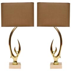 Pair of Brass Lamps Signed by Willy Daro 7