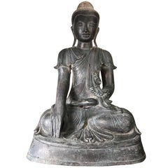 Monumental Antique Bronze Serene Buddha with Superb Old Patina, Old Collection
