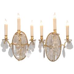 Pair of Early 19th Century Italian Neoclassical Crystal Medallion Back Sconces 5