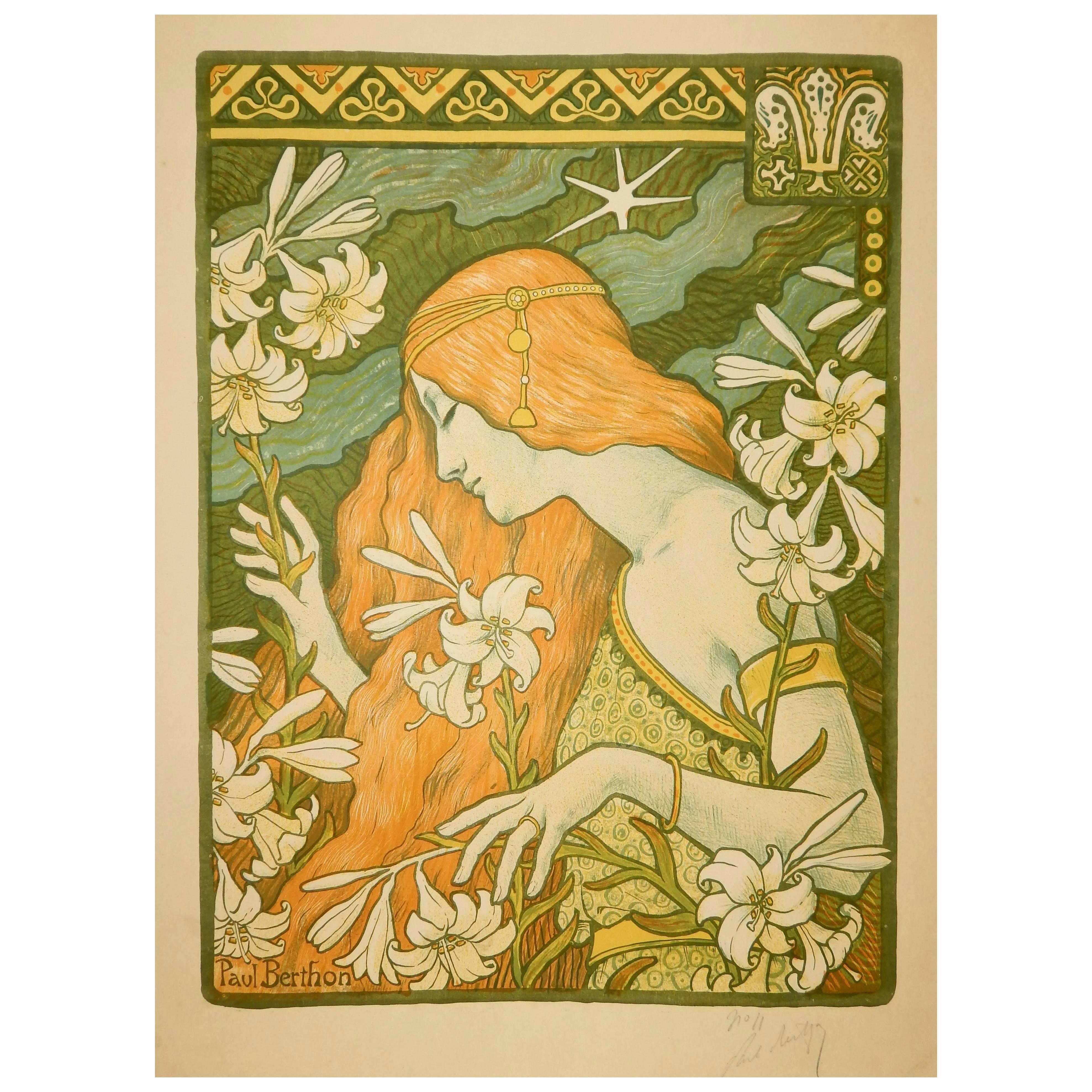 Originale Farblithographie von Paul Berthon:: signiert mit Bleistift:: 1897:: "L'Ermitage"
