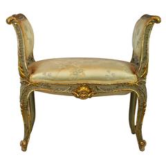 19th Century French Louis XV Style Carved Paint and Parcel-Gilt Window Bench