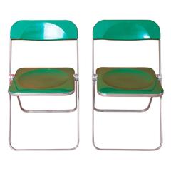 Giancarlo Piretti, Rare Pair of Green 
Plia
 Folding Chairs