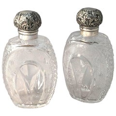 English Crystal Bottles with Sterling Silver Tops, circa 1889