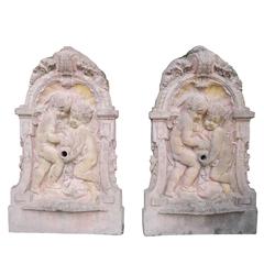 Pair of Flat Cast Stone Wall Fountains from France 10