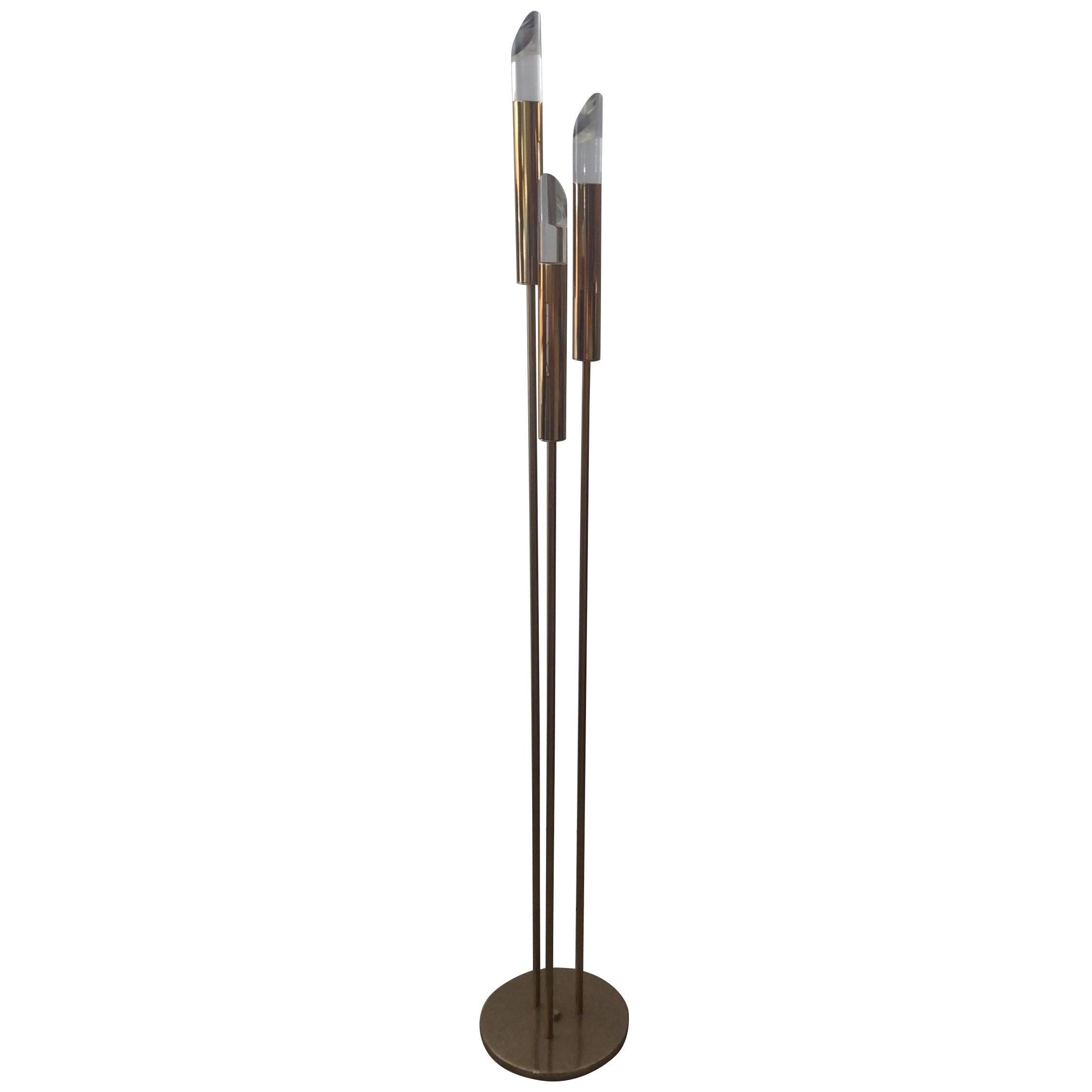 Mid-Century Modern Hollis Jones Style Brass or Lucite Sculptural Floor Lamp For Sale