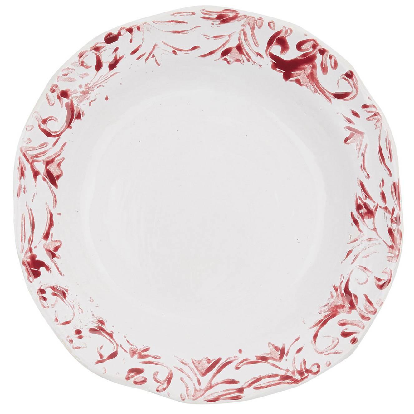Hand Printed Red and White Dessert Plates, Set of Four For Sale
