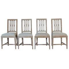 Set of Four 18th Century Swedish Gustavian Square Back Chairs in Original Paint 