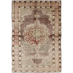 Vintage Oushak Rug with Center Medallion in Aubergine 