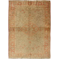 Vintage Muted Fine-Weave Sivas Rug with Botanical and Floral Elements in Red & Tan