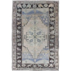 Vintage Turkish Oushak Rug with Mocha Brown and Light Gray Geometric Florals