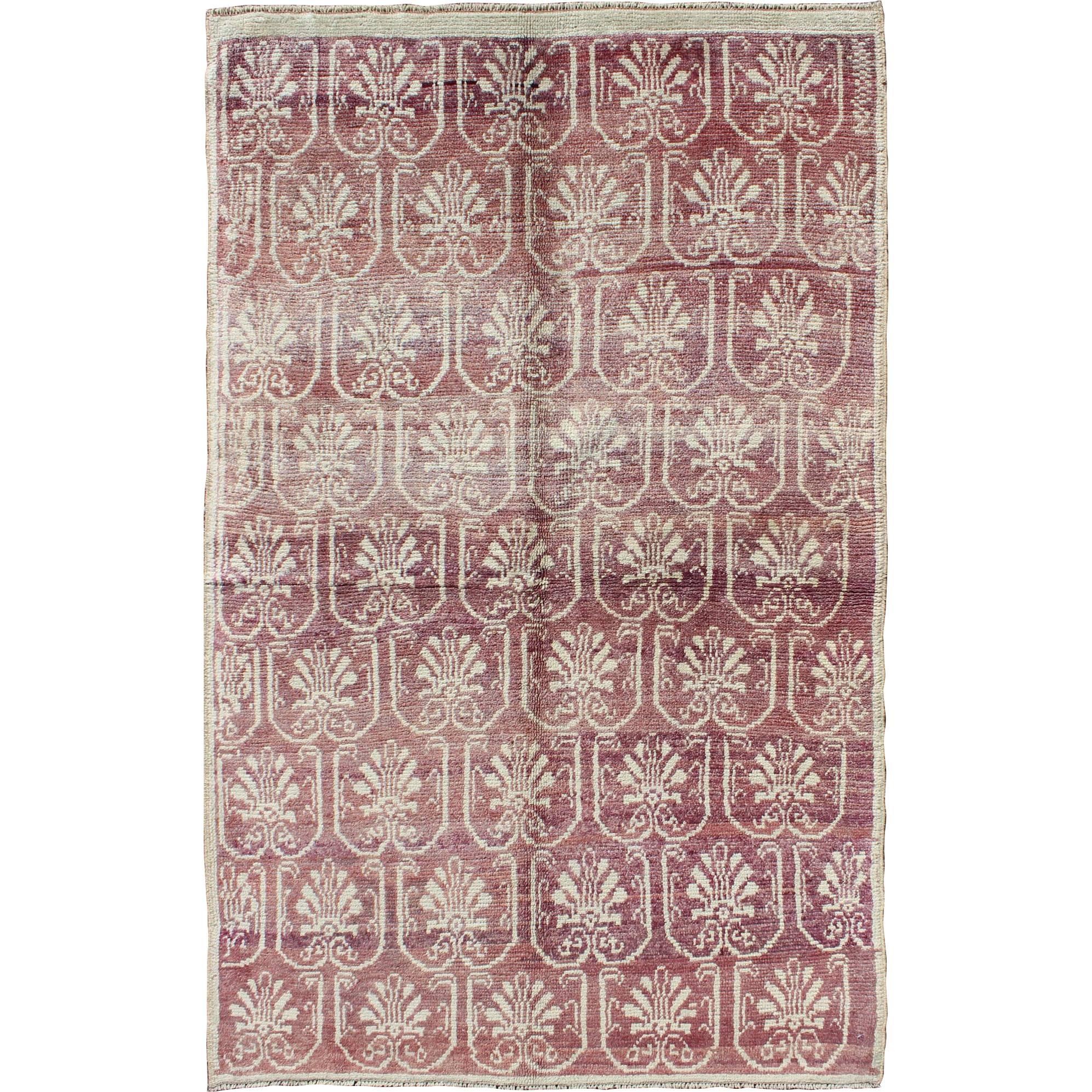 Unique Turkish Tulu Rug with All-Over Paisley Design in Light Aubergine & Ivory