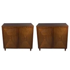 Pair of Parqueted Book-Matched Walnut Cabinets by John Stuart Inc, circa 1960s