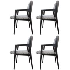 Set of Four Italian Modern Charcoal Dining Armchairs in Grey Patterned Fabric