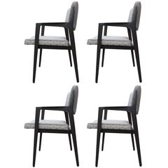 Set of Four Italian Modern Charcoal Dining Armchairs in Grey Patterned Fabric 11