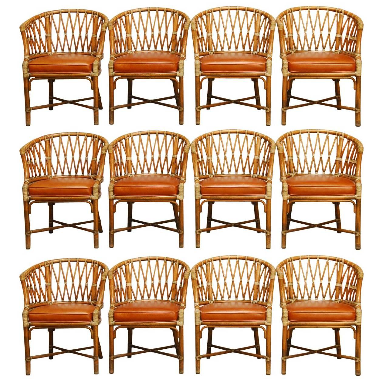 Set of 50 McGuire Bamboo Fretwork Barrel Chairs