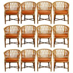 Vintage Set of 50 McGuire Bamboo Fretwork Barrel Chairs