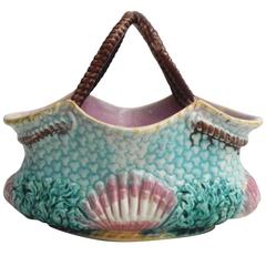 Antique English Majolica Shell Basket, circa 1880
