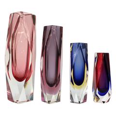 Set of Four Murano Glass Sommerso Vases by the Mandruzzato Family