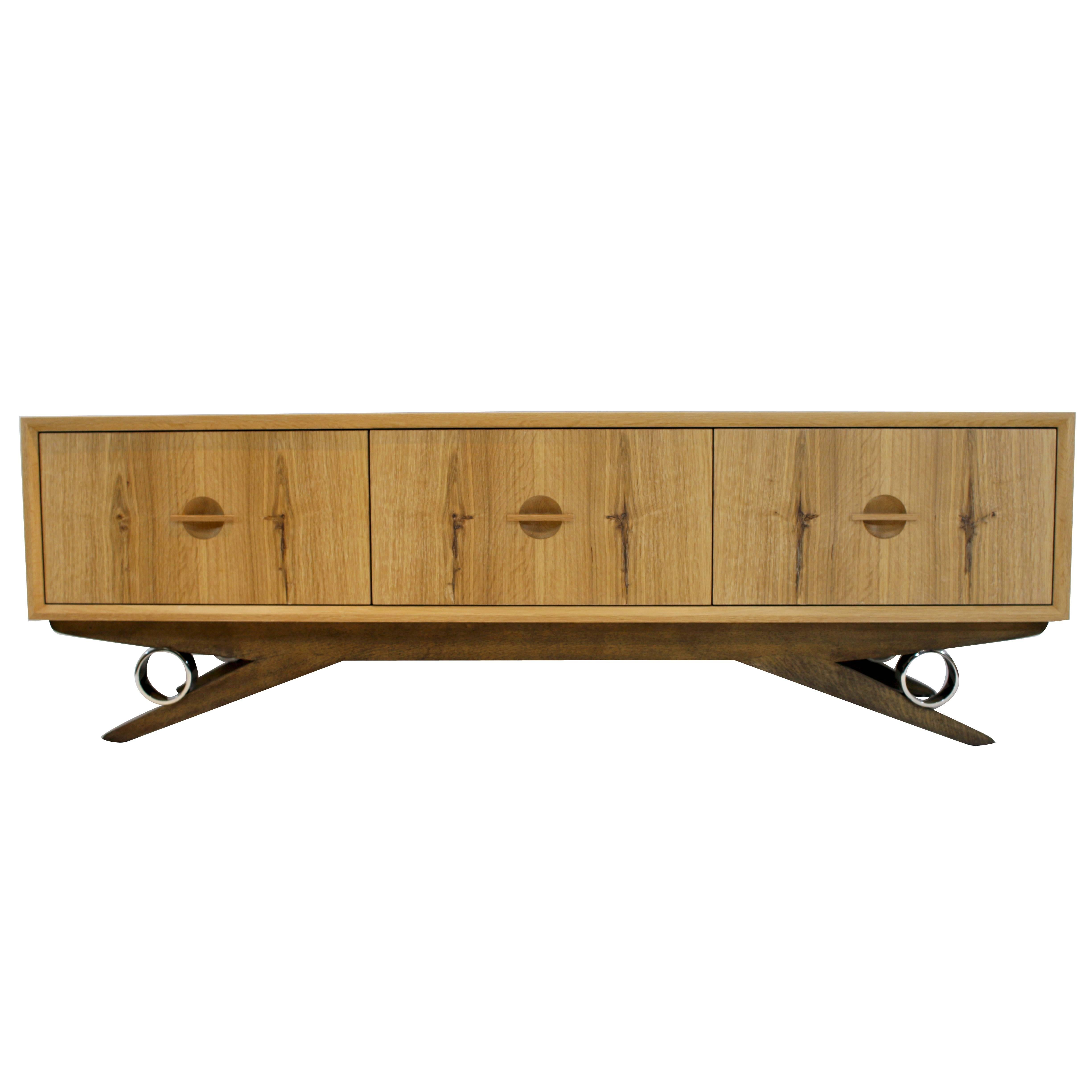 Baixa Sideboard in Rustic White Oak and Stainless Steel IN STOCK For Sale