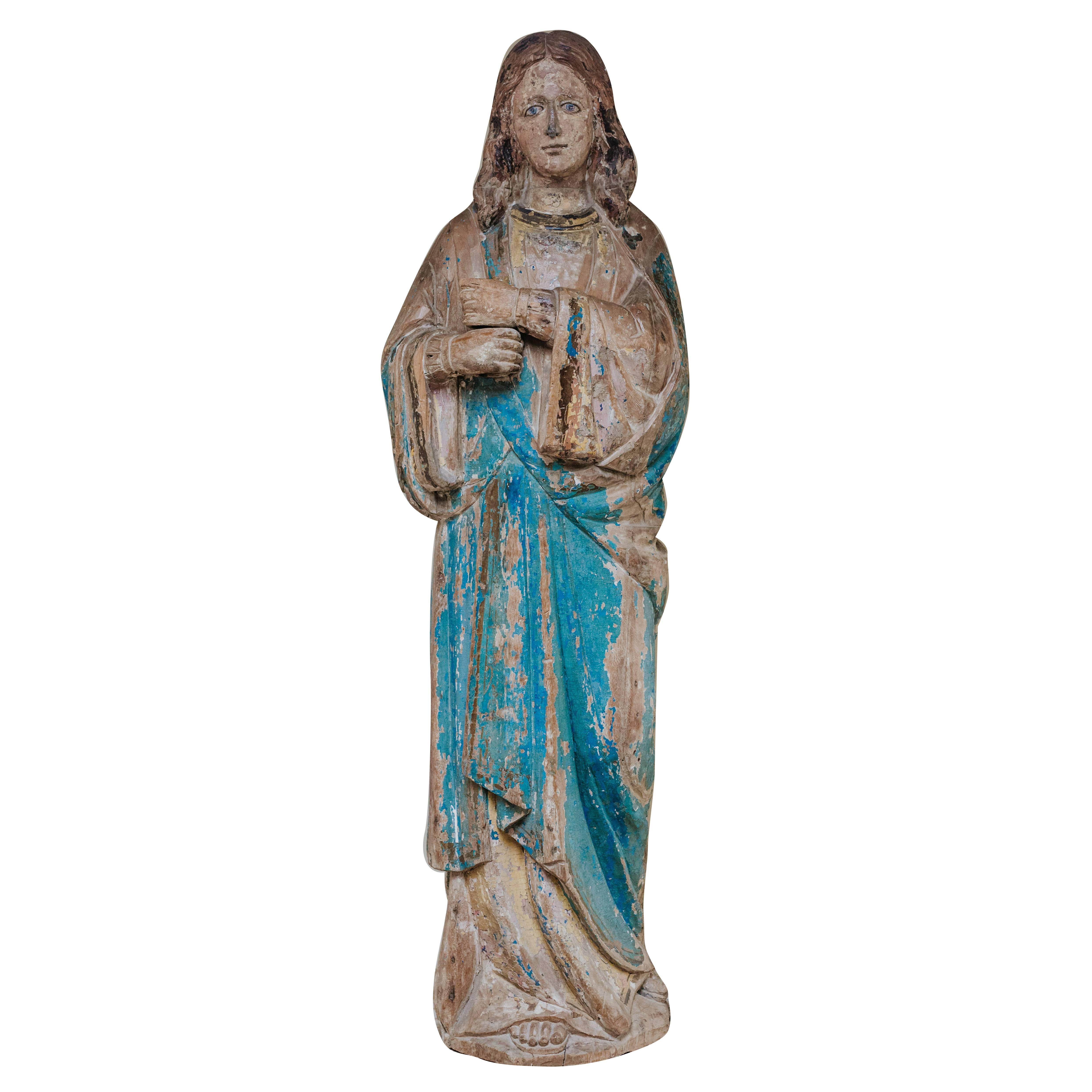 17th Century Polychromed Wooden Statue or Sculpture of Saint Helena In Good Condition In Brecht, BE