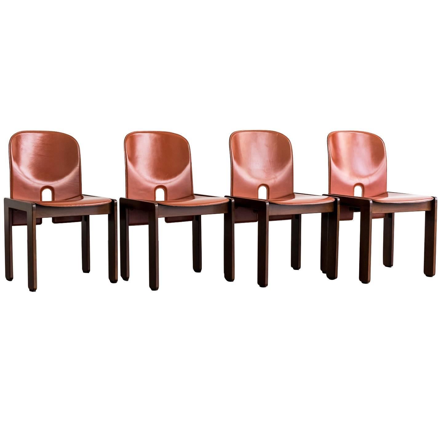 Set of 4 Walnut & Leather "121" Chairs by Afra & Tobia Scarpa for Cassina, 1965