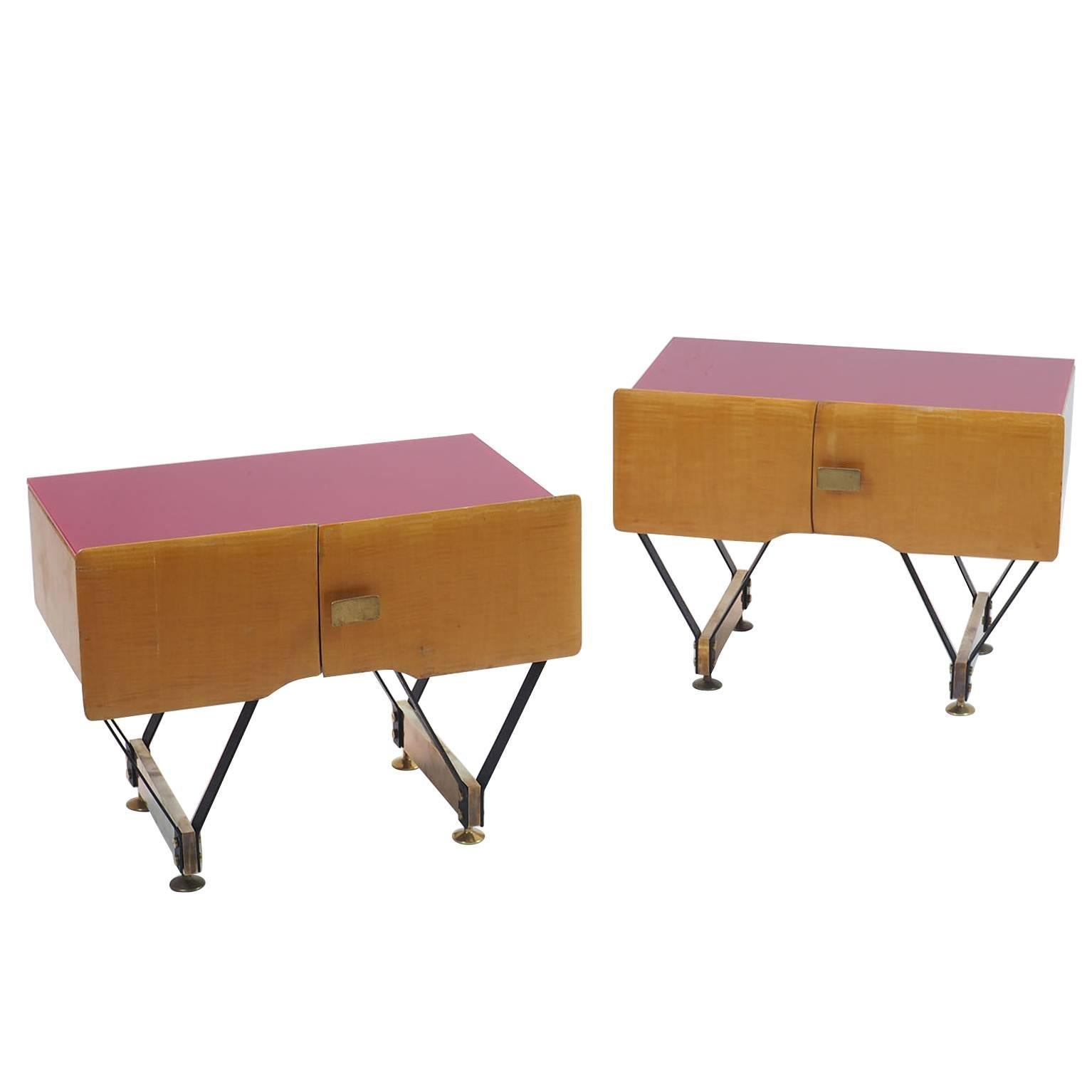 Italian Pair of Wood Bedside tables  Nightstands attribuited to Dassi Milano1950