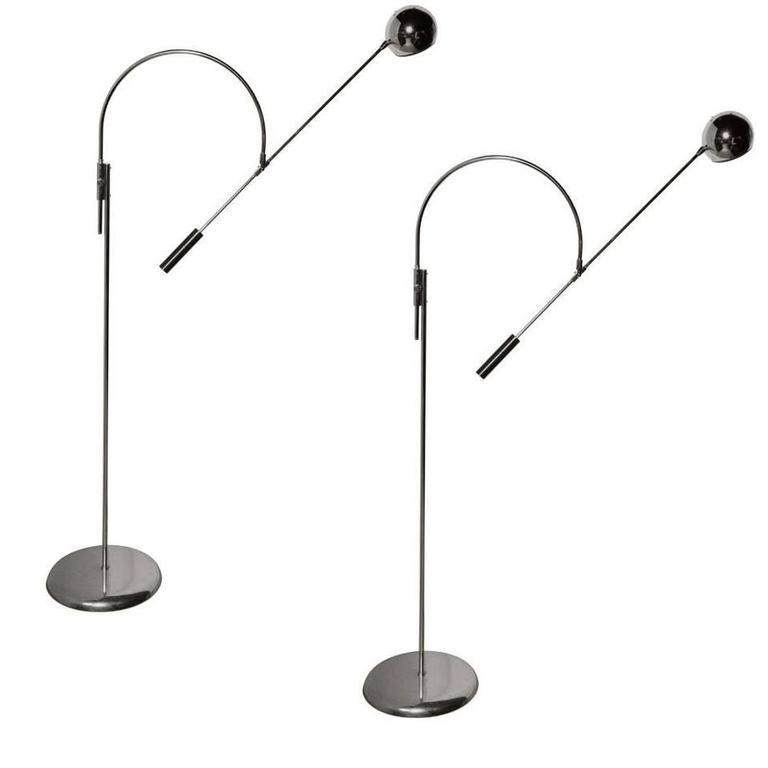 Pair Of Robert Sonneman Larger Articulating Chrome Orbiter Floor Pair Of Robert Sonneman Larger Articulating Chrome Orbiter Floor Lamps