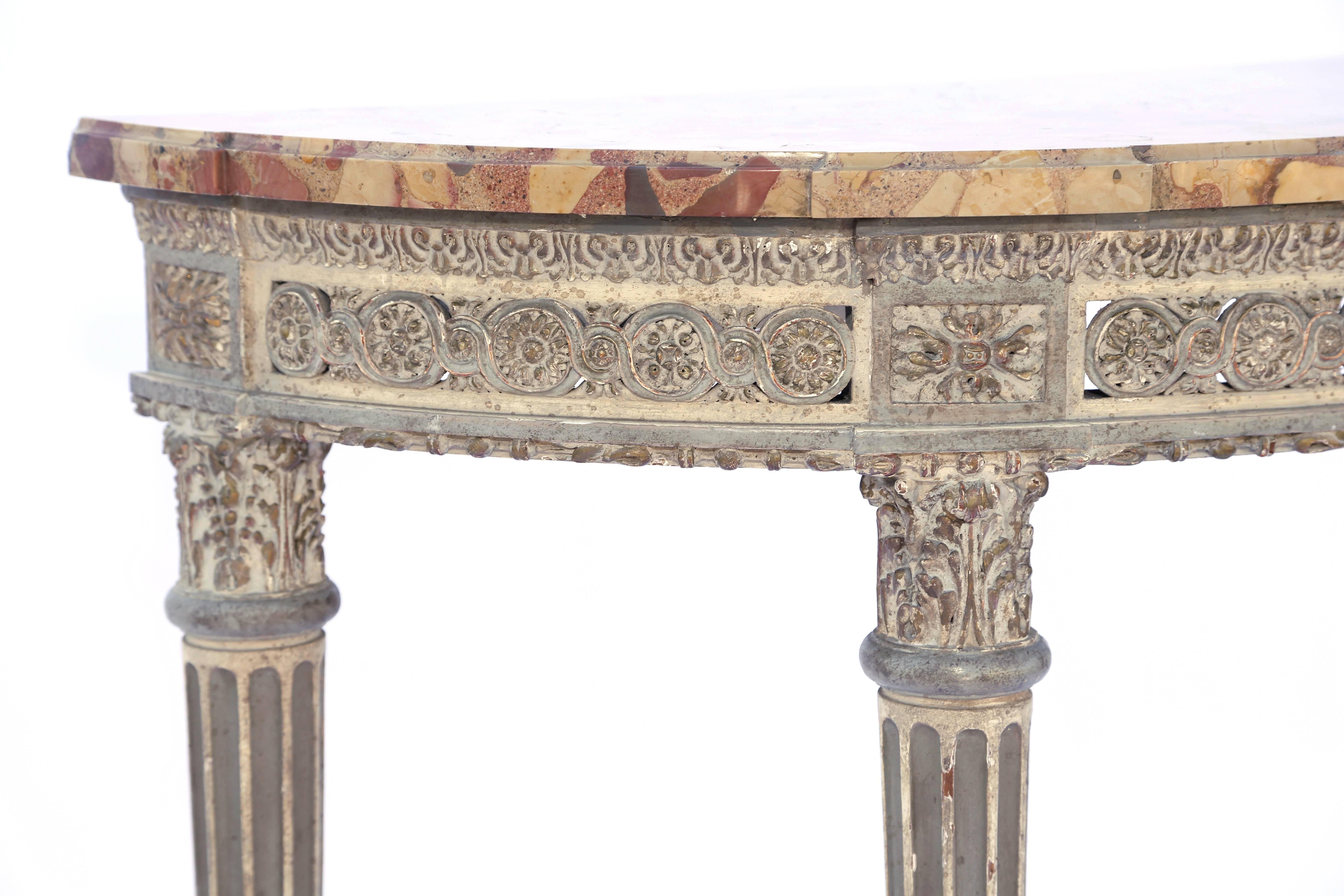 French Louis XVI Painted Demilune with Breche d'Alep Marble Top