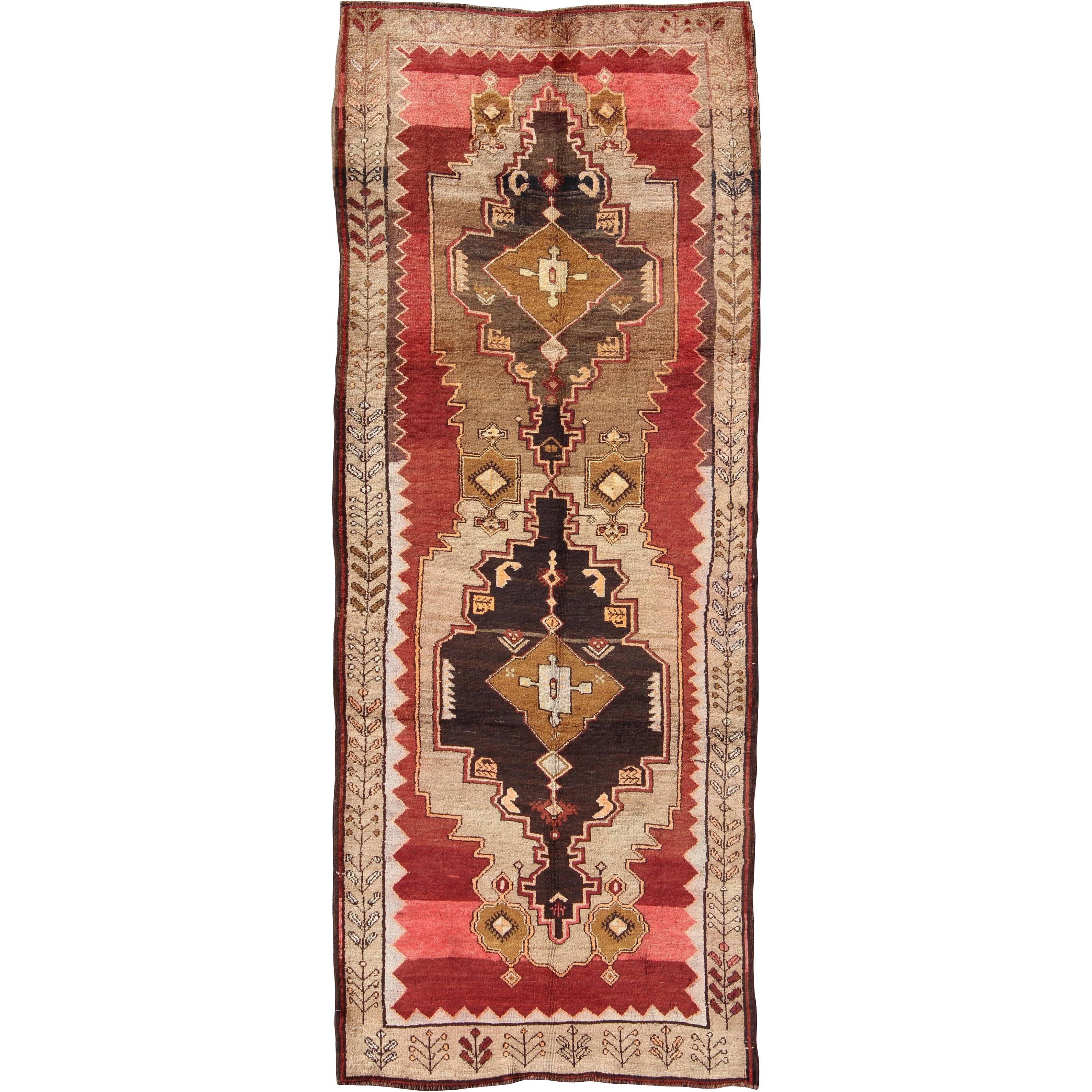 Tribal Turkish Rug from Turkey with Colorful Dual Central Medallion Design For Sale