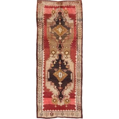 Vintage Tribal Turkish Rug from Turkey with Colorful Dual Central Medallion Design