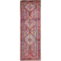 Vivid and Colorful Oushak Runner with Repeating Diamond Medallions