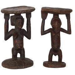 Antique Set of Mismatched African Tribal Stools or Tables