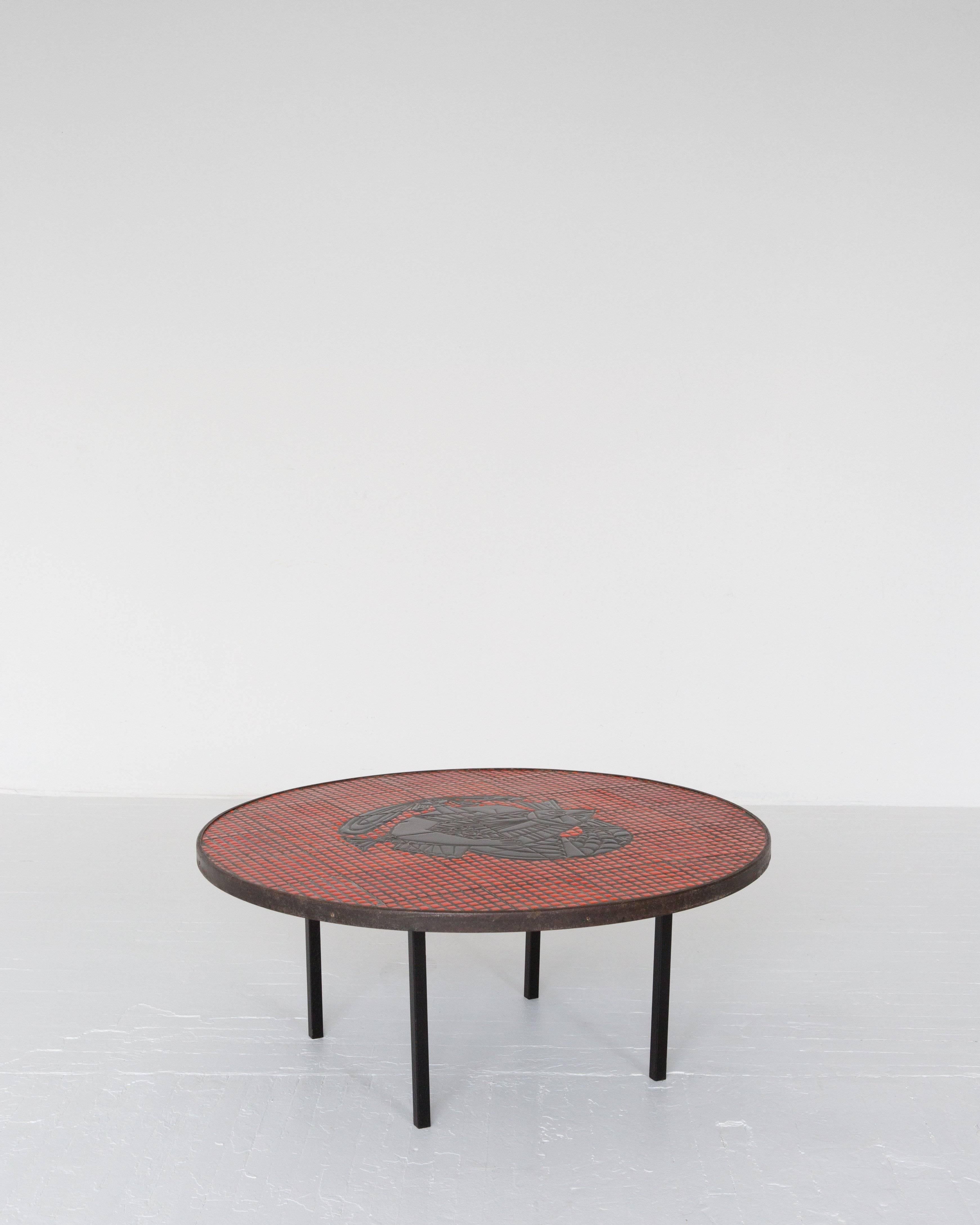 A very rare, if not one-of-a-kind, cocktail table of steel and ceramic tile by Roger Capron, circa 1950.
